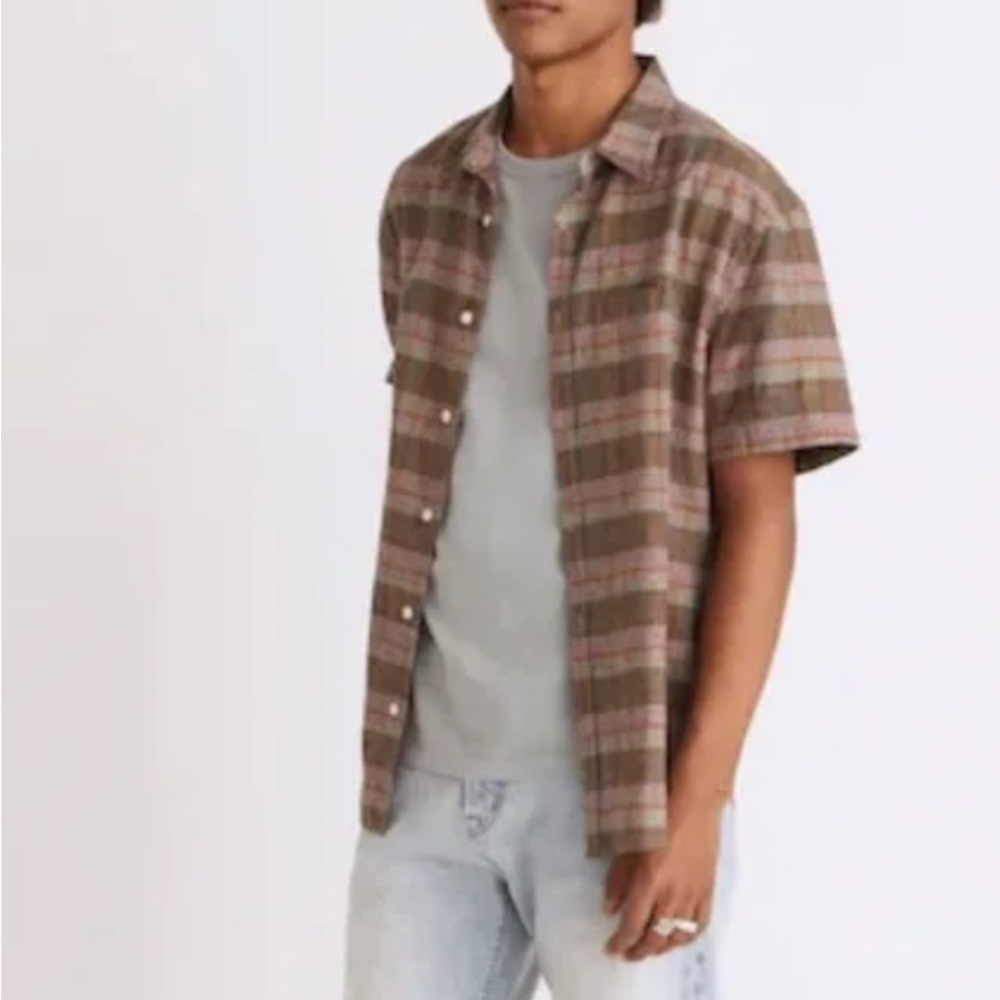 Madewell Brown Plaid Short Sleeve Shirt